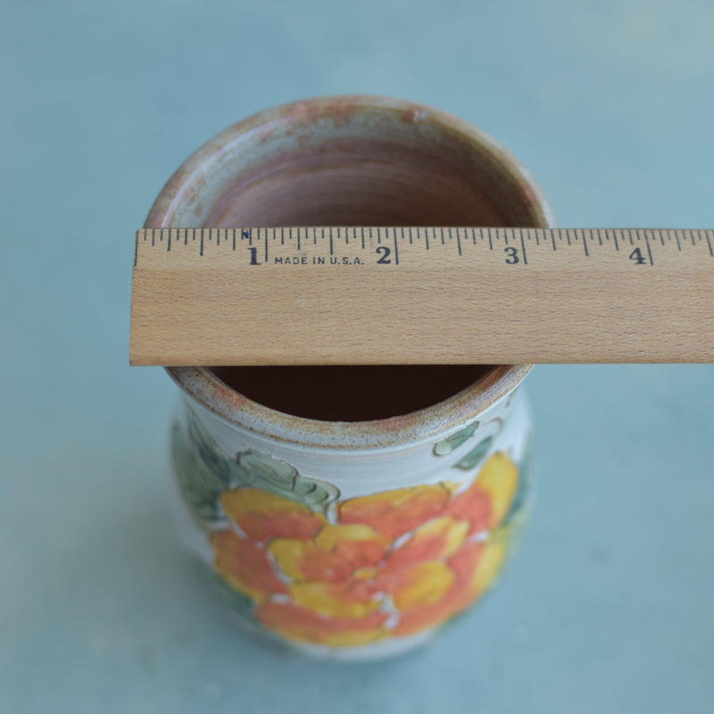 Handmade Ceramic Succulent Pot with Orange Flower Approximately 3.5"