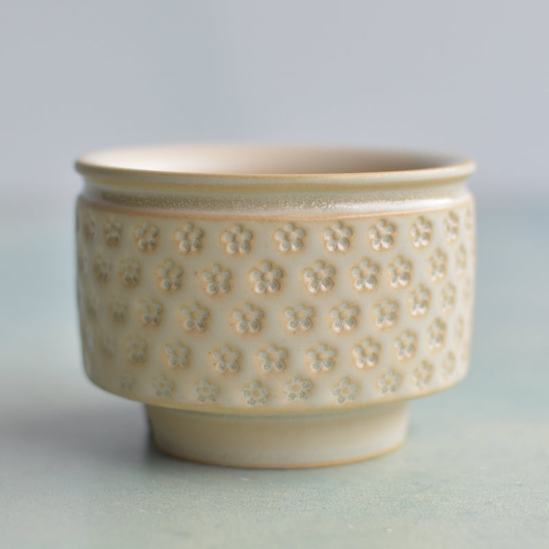Beige Handmade Ceramic Succulent Pot with Flower Stamp Approximately 3" (Toun Kiln Studio)