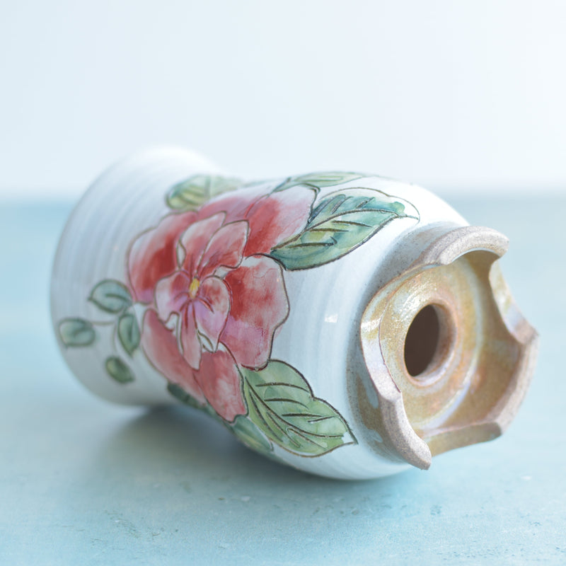 Handmade Ceramic Succulent Pot with Red Flower Approximately 3.5"