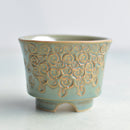 Green Handmade Ceramic Succulent Pot with Flower Design Approximately 3" (Toun Kiln Studio)