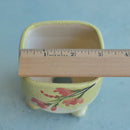 Square Green Handmade Ceramic Succulent Pot with Red Flowers Approximately 3"