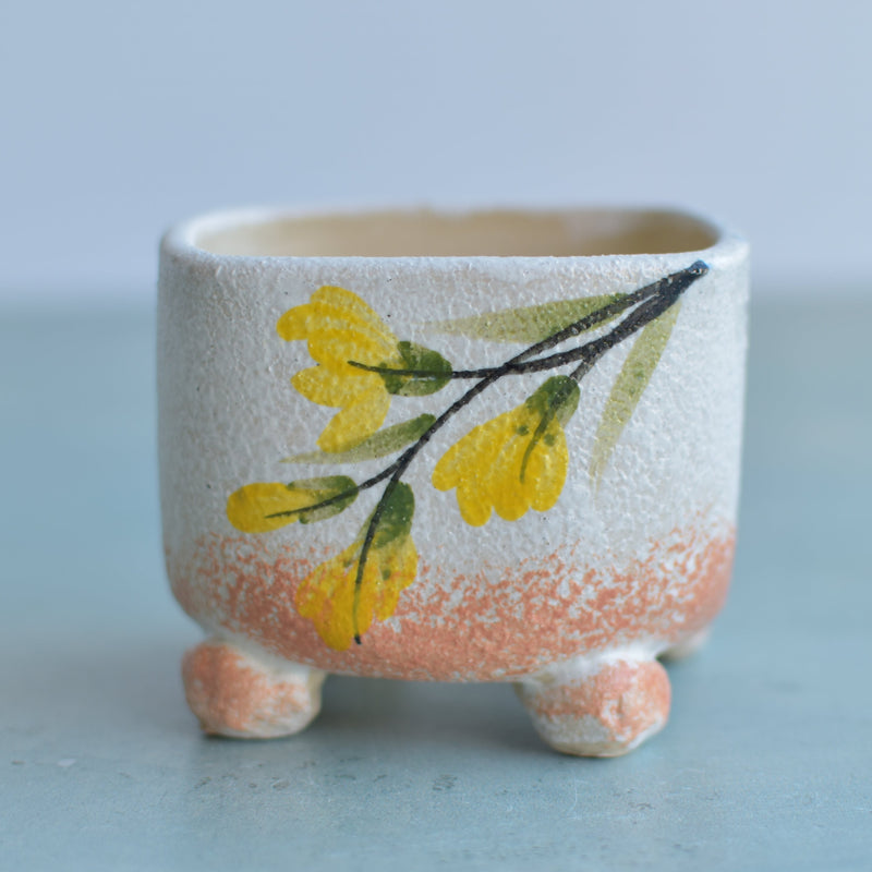 yellow succulent planter Square Handmade Ceramic Succulent Pot with Yellow Flowers Approximatel – True Succulents Plant Co