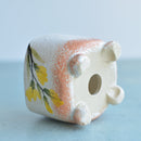Square Handmade Ceramic Succulent Pot with Yellow Flowers Approximately 3"