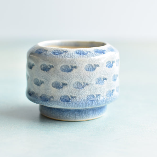 Blue Stamped Ceramic Succulent Pot Approximately 2”