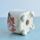 Square Handmade Ceramic Succulent Pot with Red Flowers Approximately 3"