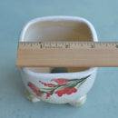 Square Handmade Ceramic Succulent Pot with Red Flowers Approximately 3"