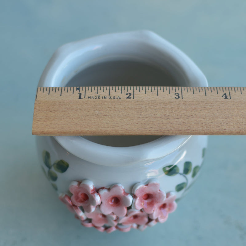 Handmade Ceramic Succulent Pot with Red Flowers Approximately 3.5"