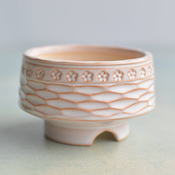 Orange and Beige Handmade Ceramic Succulent Pot Approximately 3" (Toun Kiln Studio)