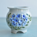 Handmade Ceramic Succulent Pot with Blue Flowers Approximately 3.5"