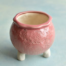 Pink Handmade Ceramic Succulent Pot with Stamped Flowers Approximately 4”