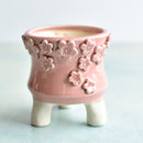 Pink Handmade Ceramic Succulent Pot with Flowers Approximately 3.5”