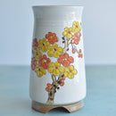 Tall Handmade Ceramic Succulent Pot with Orange Flower Branch Approximately 3.5" Wide x 7" Tall