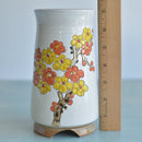 Tall Handmade Ceramic Succulent Pot with Orange Flower Branch Approximately 3.5" Wide x 7" Tall