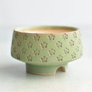 Green Handmade Ceramic Succulent Pot with Flower Stamp Approximately 3" (Toun Kiln Studio)