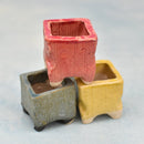 Small Green, Blue and Red Square Ceramic Succulent Pots (Set of Three) Approximately 2"