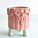 Pink Handmade Ceramic Succulent Pot with Flowers Approximately 3.5”