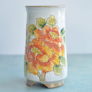 Tall Handmade Ceramic Succulent Pot with Orange Flowers Approximately 3.5" Wide x 7" Tall