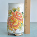 Tall Handmade Ceramic Succulent Pot with Orange Flowers Approximately 3.5" Wide x 7" Tall