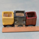 Small Green, Blue and Red Square Ceramic Succulent Pots (Set of Three) Approximately 2"
