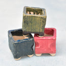 Small Green, Blue and Red Square Ceramic Succulent Pots (Set of Three) Approximately 2"