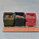 Small Green, Blue and Red Square Ceramic Succulent Pots (Set of Three) Approximately 2"