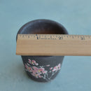 Small Black Handmade Ceramic Succulent Pot with Pink Flowers Approximately 2"