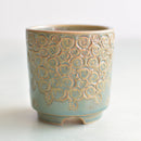 Green Handmade Ceramic Succulent Pot with Flower Design Approximately 2" (Toun Kiln Studio)