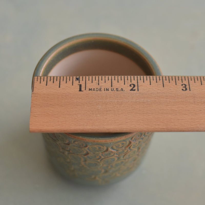 Green Handmade Ceramic Succulent Pot with Flower Design Approximately 2" (Toun Kiln Studio)