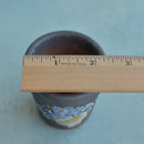 Small Black Handmade Ceramic Succulent Pot with Blue Flowers in Pot Approximately 2"