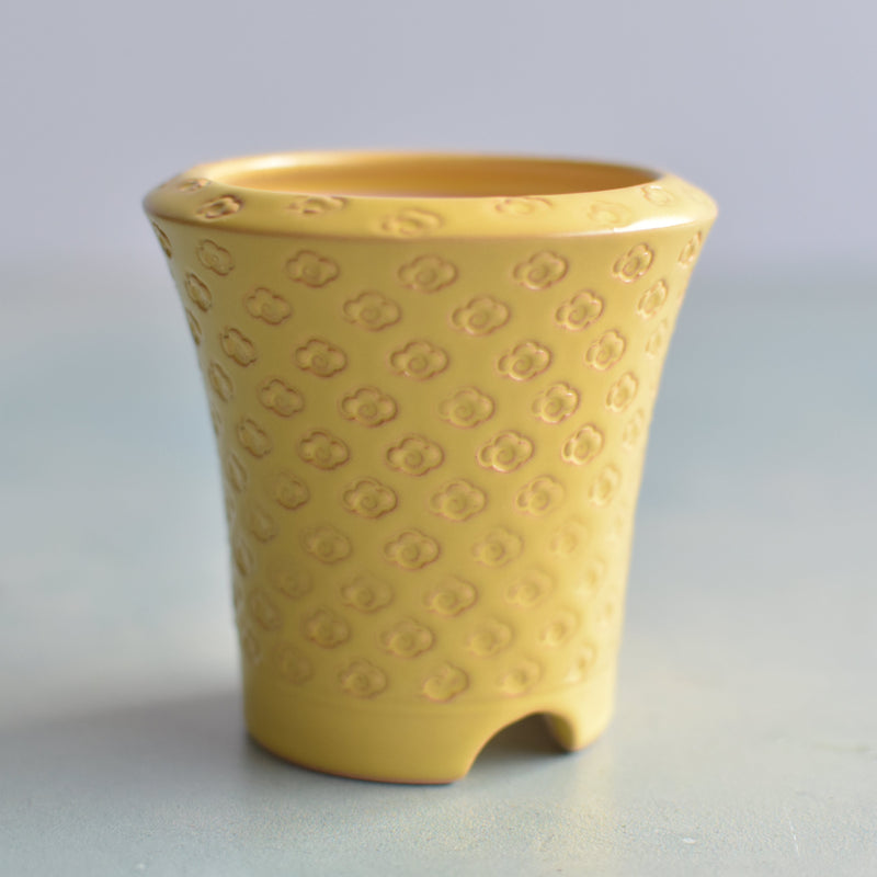 Yellow Handmade Ceramic Succulent Pot Approximately with Cloud Stamp 2" (Toun Kiln Studio)