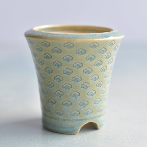 Teal Handmade Ceramic Succulent Pot with Cloud Stamp Approximately 2" (Toun Kiln Studio)