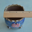Handmade Blue Ceramic Succulent Pot with Red Flower Approximately 3"