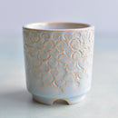 Light Blue Handmade Ceramic Succulent Pot with Flower Design Approximately 2" (Toun Kiln Studio)