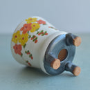 Handmade White Ceramic Succulent Pot with Orange and Yellow Flowers Approximately 3.5"