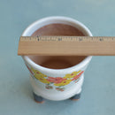 Handmade White Ceramic Succulent Pot with Orange and Yellow Flowers Approximately 3.5"