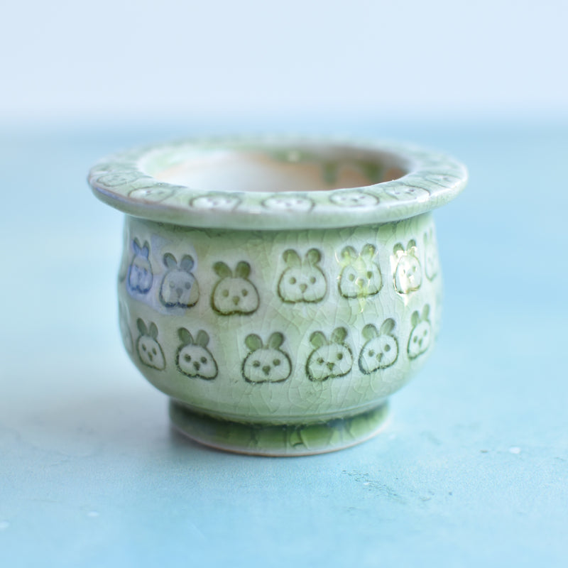 Green Stamped Ceramic Succulent Pot Approximately 2”