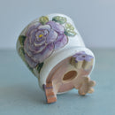 Handmade White Ceramic Succulent Pot with Purple Flower and Flower Feet Approximately 3.5"