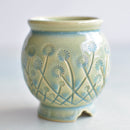 Teal Handmade Ceramic Succulent Pot with Dandelion Design Approximately 2" (Toun Kiln Studio)