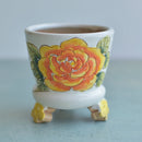 Handmade White Ceramic Succulent Pot with Orange Flower and Flower Feet Approximately 3.5"