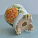 Handmade White Ceramic Succulent Pot with Orange Flower and Flower Feet Approximately 3.5"