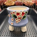 Light Purple Handmade Ceramic Succulent Pot with Flowers Approximately 3.5”