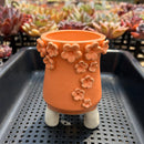 Orange Handmade Ceramic Succulent Pot with Flowers Approximately 3”