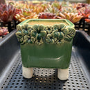 Green Handmade Ceramic Succulent Pot with Flowers Approximately 4”