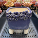 Purple Handmade Ceramic Succulent Pot with Flowers Approximately 4”