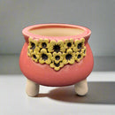 Pink Handmade Ceramic Succulent Pot with Yellow Flowers Approximately 4”