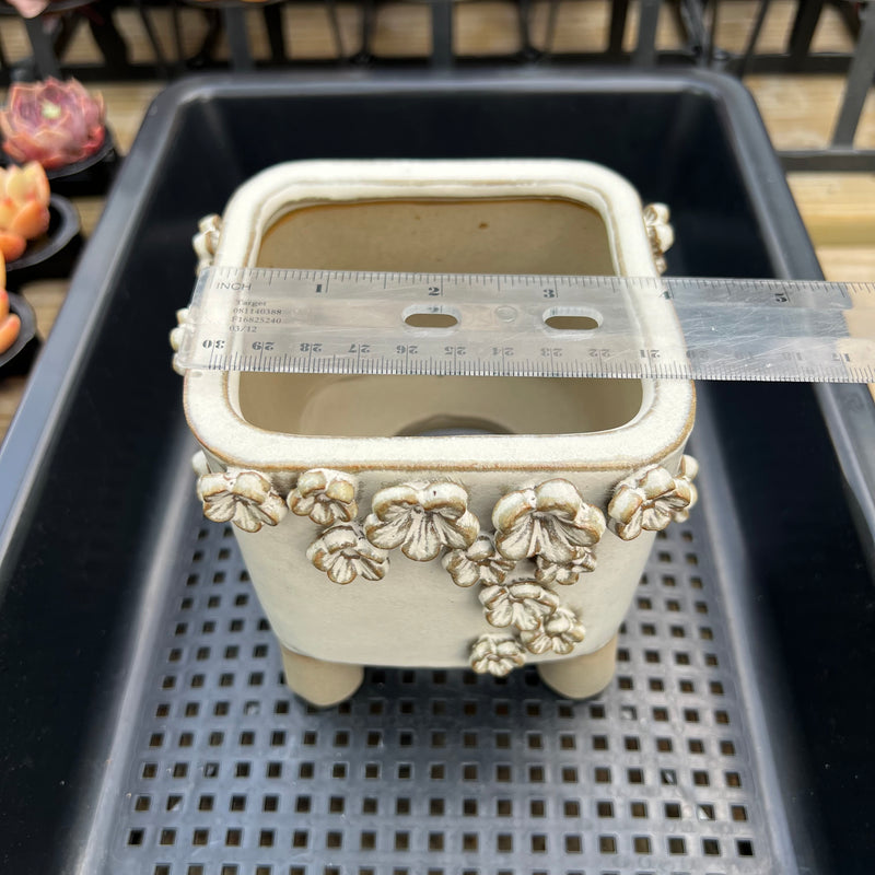 4 inch white ceramic plant pots White Handmade Ceramic Succulent Pot with Flowers Approximately 4” – True Succulents Plant Co